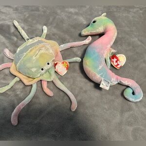 TY Beanie Babies‎ "Goochy" Jellyfish & "Neon" Starfish, New